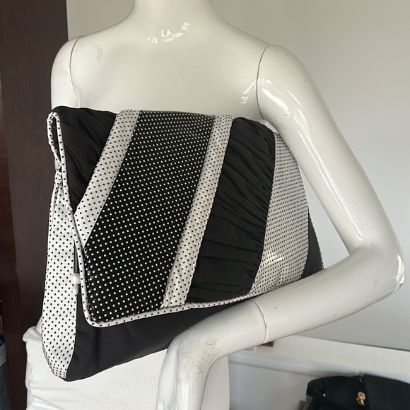 Cynthia Matthews Large Vintage 80’s Clutch Bag with Small Zip Pouch Black White - Picture 2 of 13